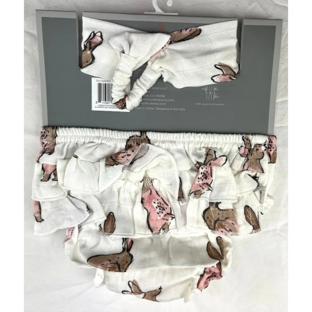 Baby Girl Bunny Ruffle Bloomer Headband Set‎ Bamboo 6 9 12 Mos Rayon 2pc NWT